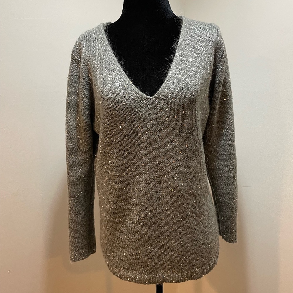Grey sequin sweater V neck